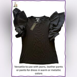 NWT-GRACIA Black Ruffle-Sleeve Women’s Top